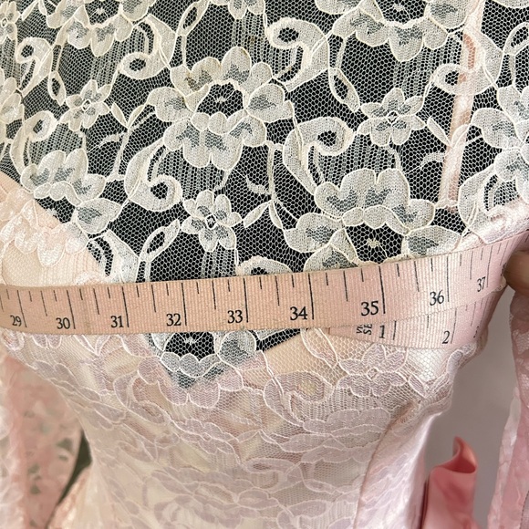 Vtg Alfred Angelo Party Dress Lace Pink Big Bow Puff Sleeve Back Open Womens S/M - Picture 14 of 15